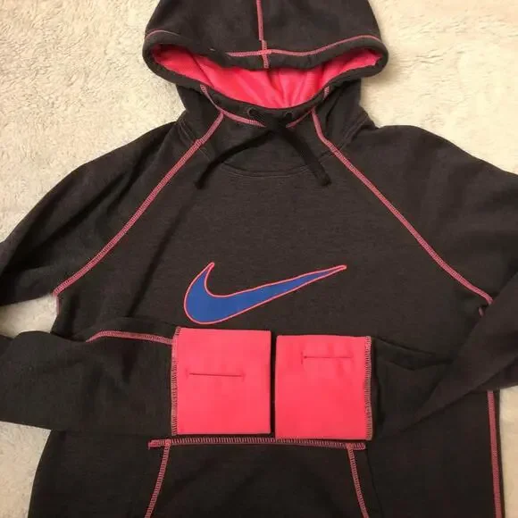 Nike Women’s size large therma Fit  hooded Sweatshirt Pink Black - Picture 4 of 7